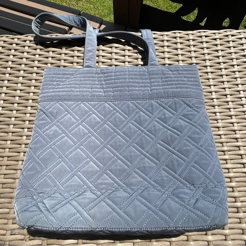 Vera Bradley Gray/Blue Quilted Tote Tab Button Closure - Picture 8 of 12